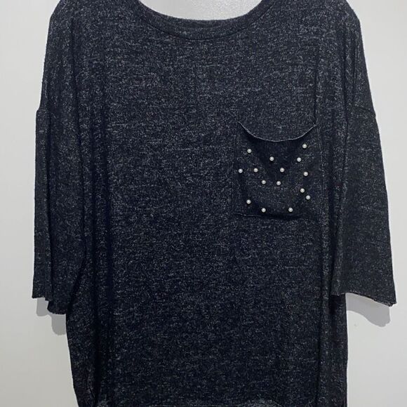 Philosophy Women's Pearl Studded Blouse Top Half Sleeve Charcoal Gray Medium - Picture 1 of 9